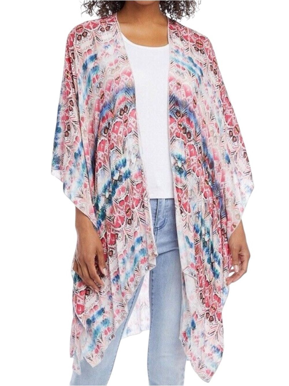 Karen Kane Pink Blue Multi-Color Swim Coverup Kimono